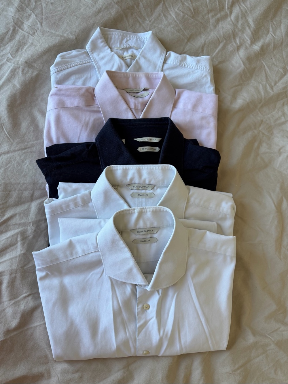 Lot of 5 Suitsupply Men’s Dress Shirts - White, Navy, Light Pink